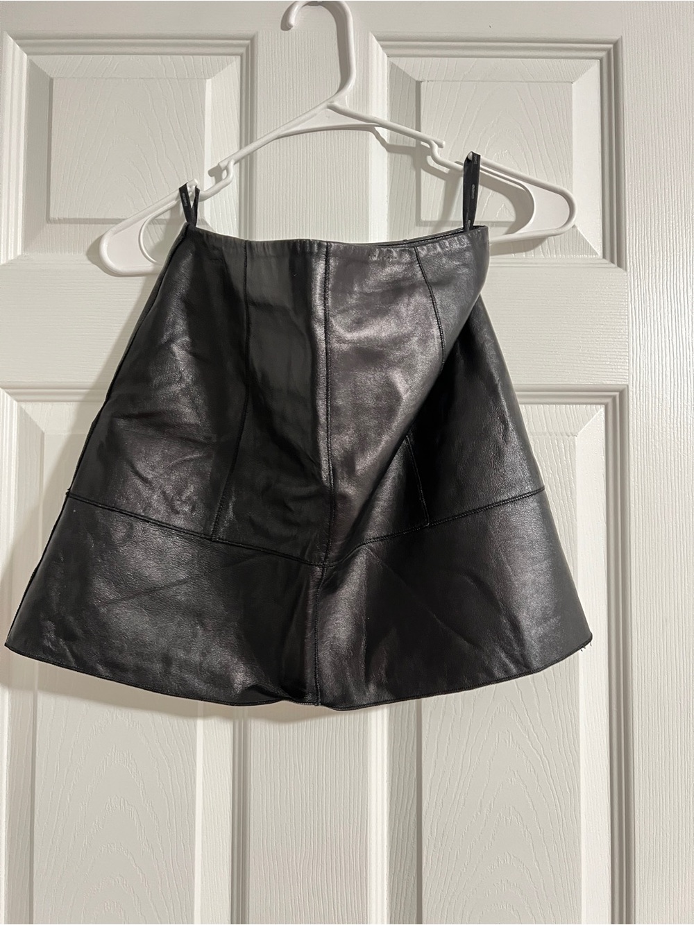 bebe Black Leather Mini Skirt with A-Line Panels